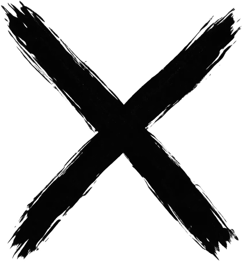 Stark black and white X mark, representing the original punk symbol of anti-authority, negation, and rejection of the mainstream.